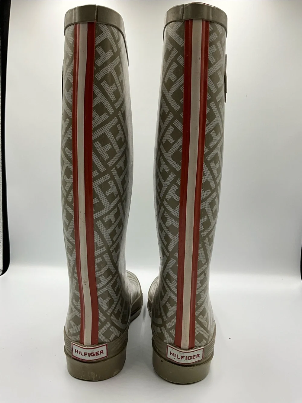 Tommy Hilfiger Rain Boots Size 6 Beige Monogram Rain Boots with Gold Buckle